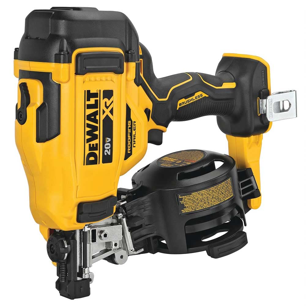 DeWalt nailer with tool-free tray adjustable for different roofing nails