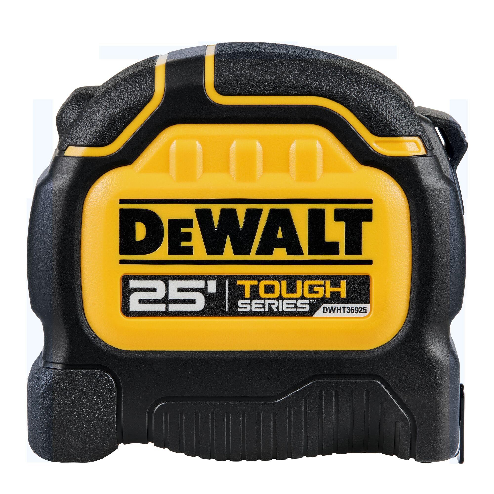 DEWALT ToughSeries 25 ft tape measure showing extended reach up to 17 ft