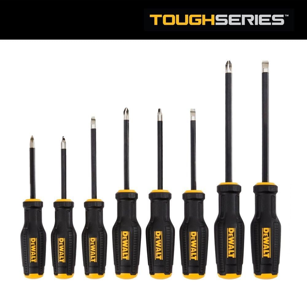 DEWALT ToughSeries 8Pc box closed, highlighting black chrome finish and corrosion resistance.