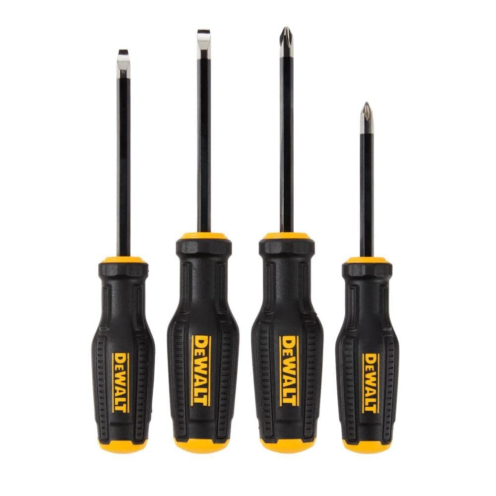 DEWALT ToughSeries 4pc box set showing rugged screwdrivers for heavy-duty tasks.