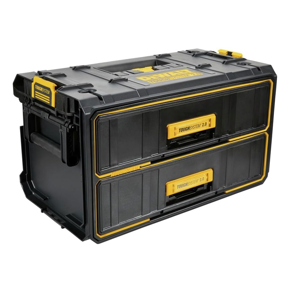 DEWALT ToughSystem 2.0 two-drawer open shows organized tool storage on site