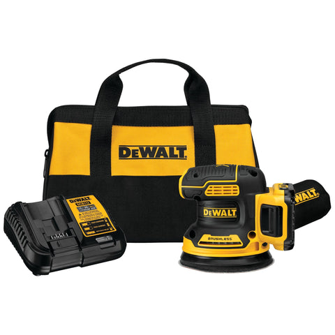 DEWALT orbital sander showing variable-speed dial for precise control.