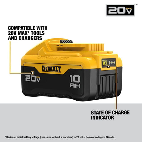 DEWALT XR Power Detect technology battery showing adaptive output for efficiency.