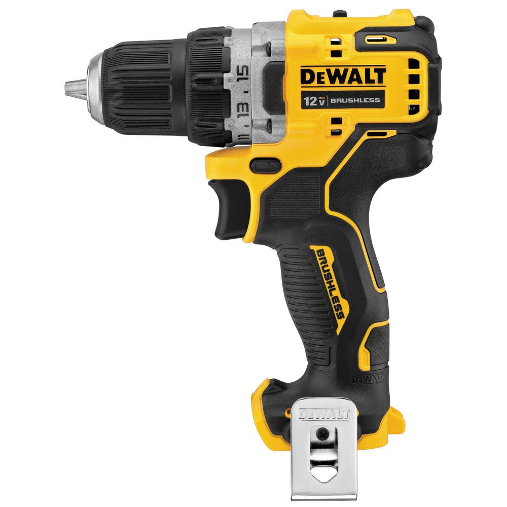 DEWALT Xtreme 12V drill with 3/8-inch chuck for versatile bit sizes.