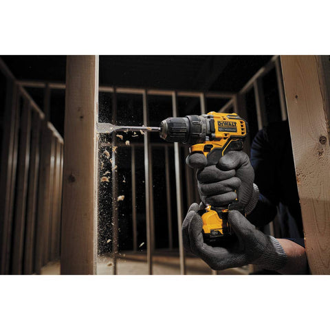 DEWALT Xtreme 12V compact body fits small workspaces and precise drilling.