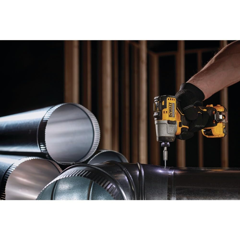 DEWALT XTREME 12V MAX impact driver, quick-release hex chuck simplifies bit changes.