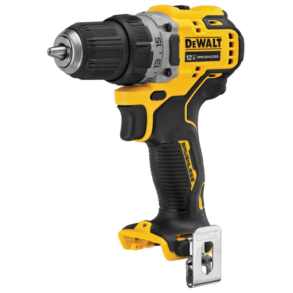 DEWALT Xtreme 12V drill LED foot light improves visibility in tight spaces.