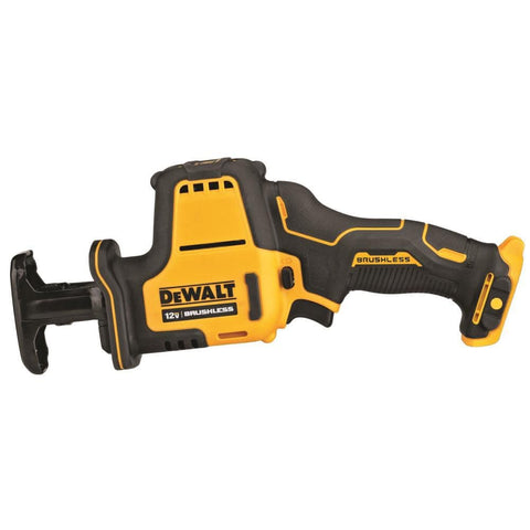 DEWALT Xtreme 12V Max reciprocating saw front view highlighting compact portability