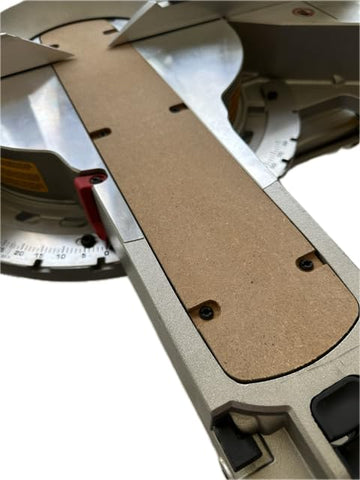 Dewalt zero-clearance insert on DWS779 minimizes tear-out for veneer work
