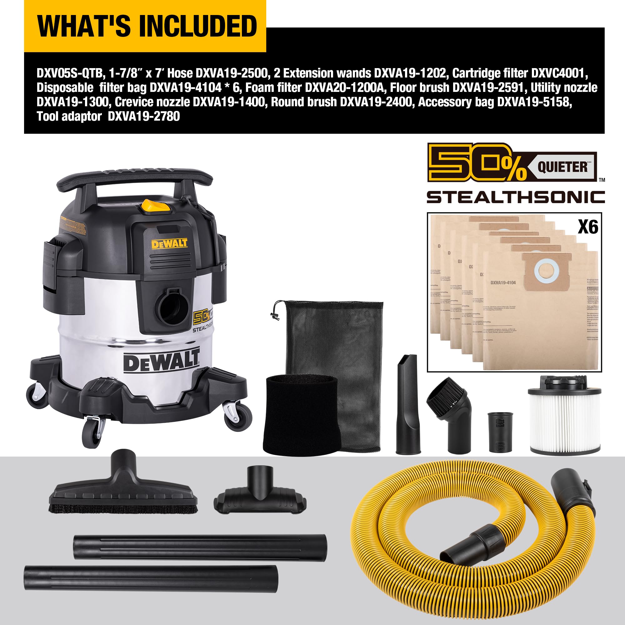 DEWALT Stealthsonic DXV05S accessory kit supports versatile cleaning tasks.
