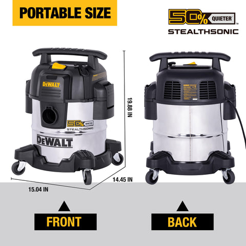 DEWALT Stealthsonic DXV05S casters enable smooth mobility across workshop floors.