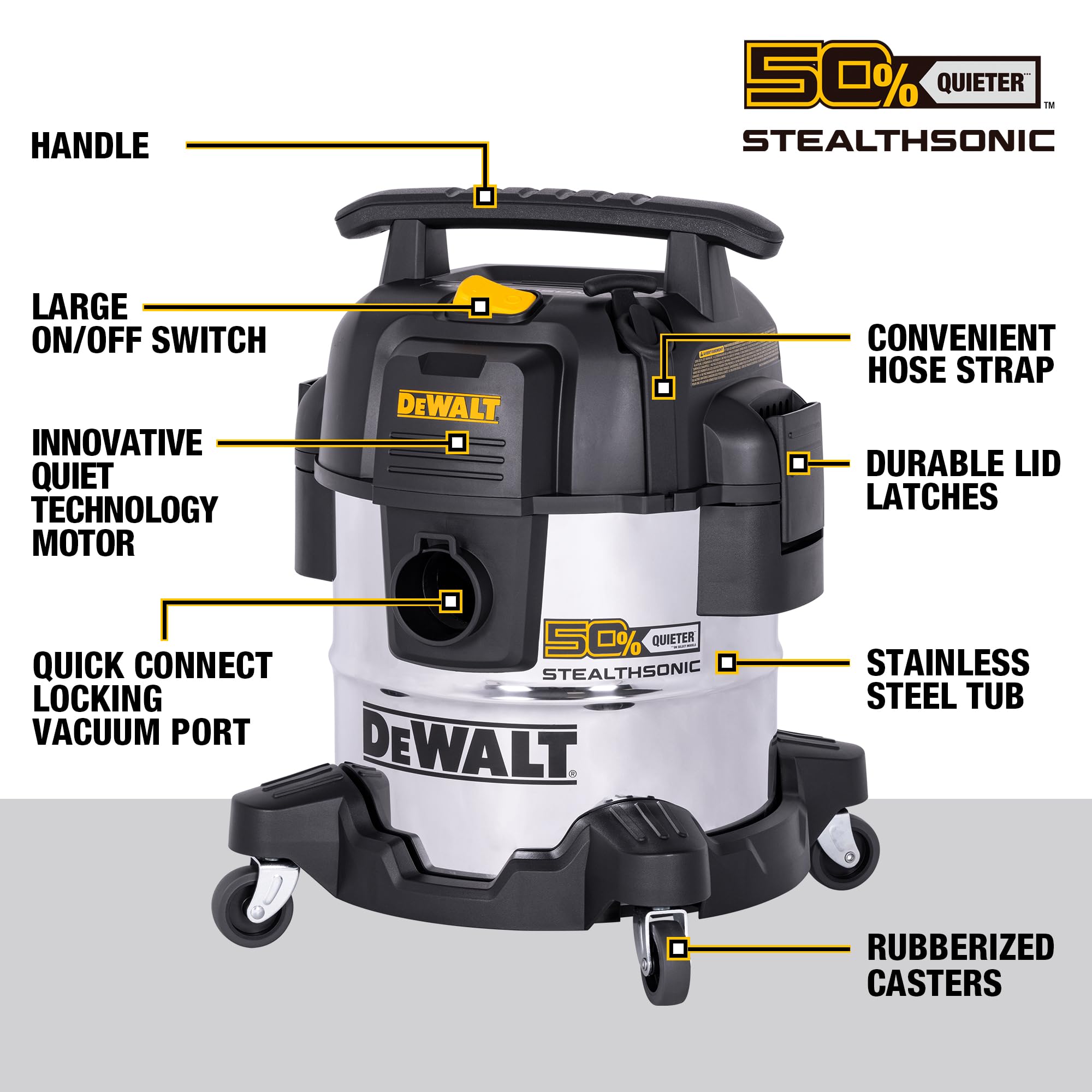 DEWALT Stealthsonic DXV05S cord provides extended cleaning reach for uninterrupted projects.