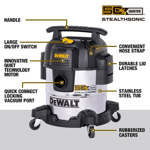 DEWALT Stealthsonic DXV05S cord provides extended cleaning reach for uninterrupted projects.