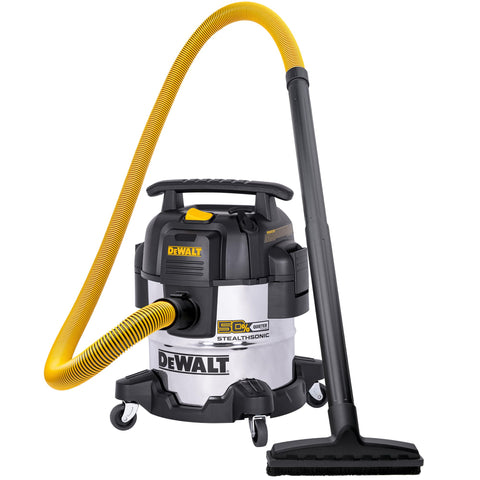 DEWALT Stealthsonic DXV05S tank: durable 5-gallon stainless steel for wet and dry cleanup.