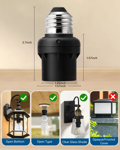 DEWENWILS compatible bulbs E26/E27—incandescent, CFL, and LED options.