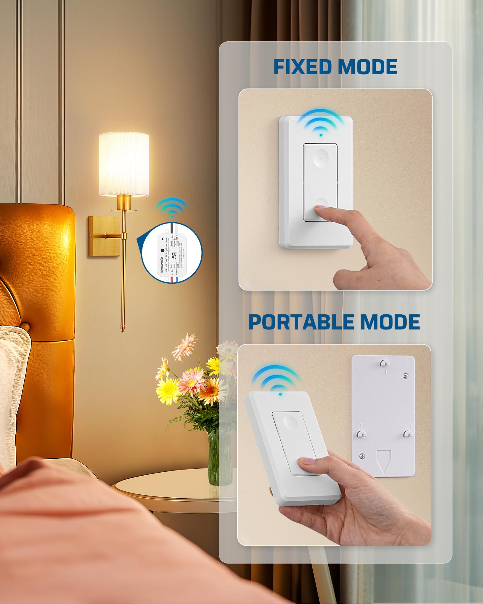 DEWENWILS 100ft RF range works through walls for reliable lamp control.