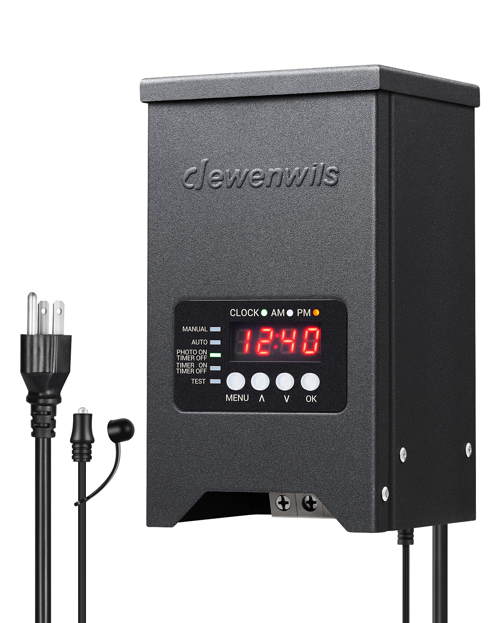 DEWENWILS 150W low voltage transformer front view powering outdoor landscape lighting