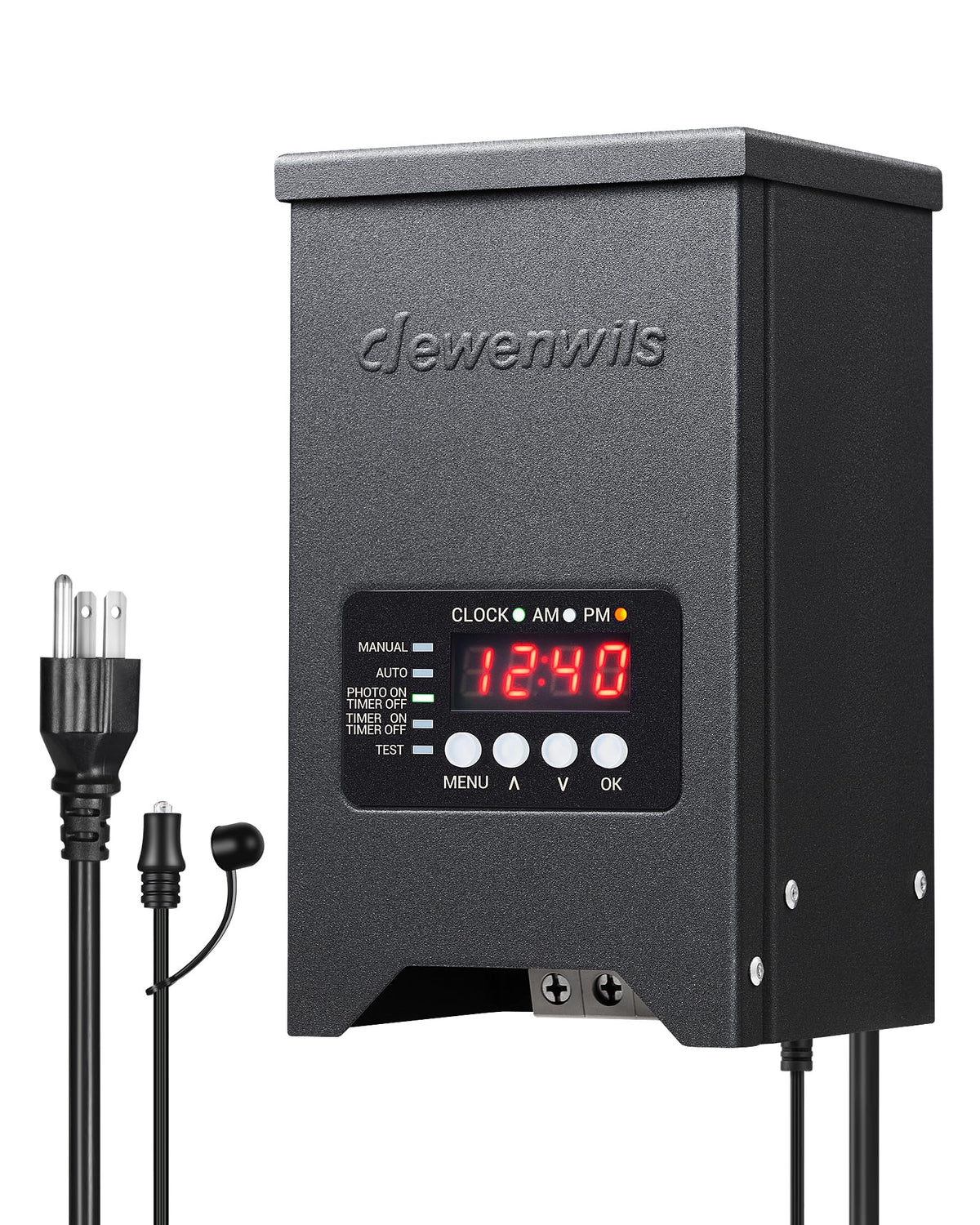 DEWENWILS 150W low voltage transformer front view powering outdoor landscape lighting
