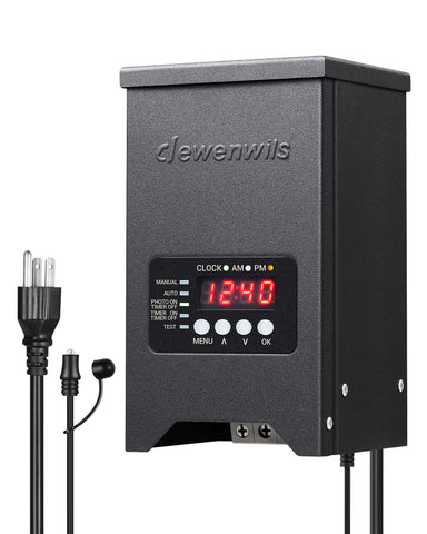 DEWENWILS 150W low voltage transformer front view powering outdoor landscape lighting
