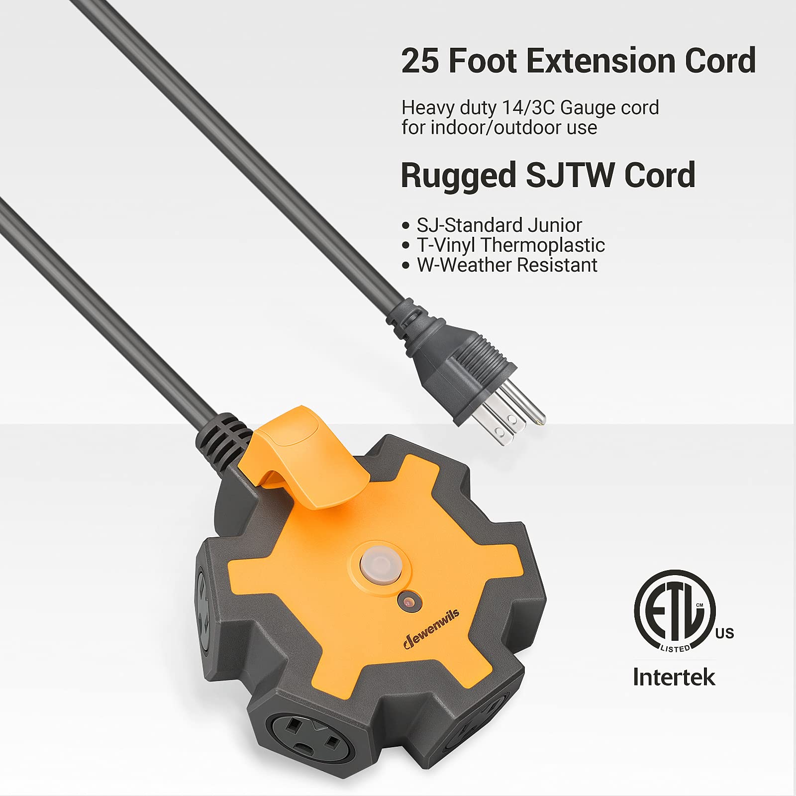 DEWENWILS 25-foot cord provides reach for distant workshop outlets.