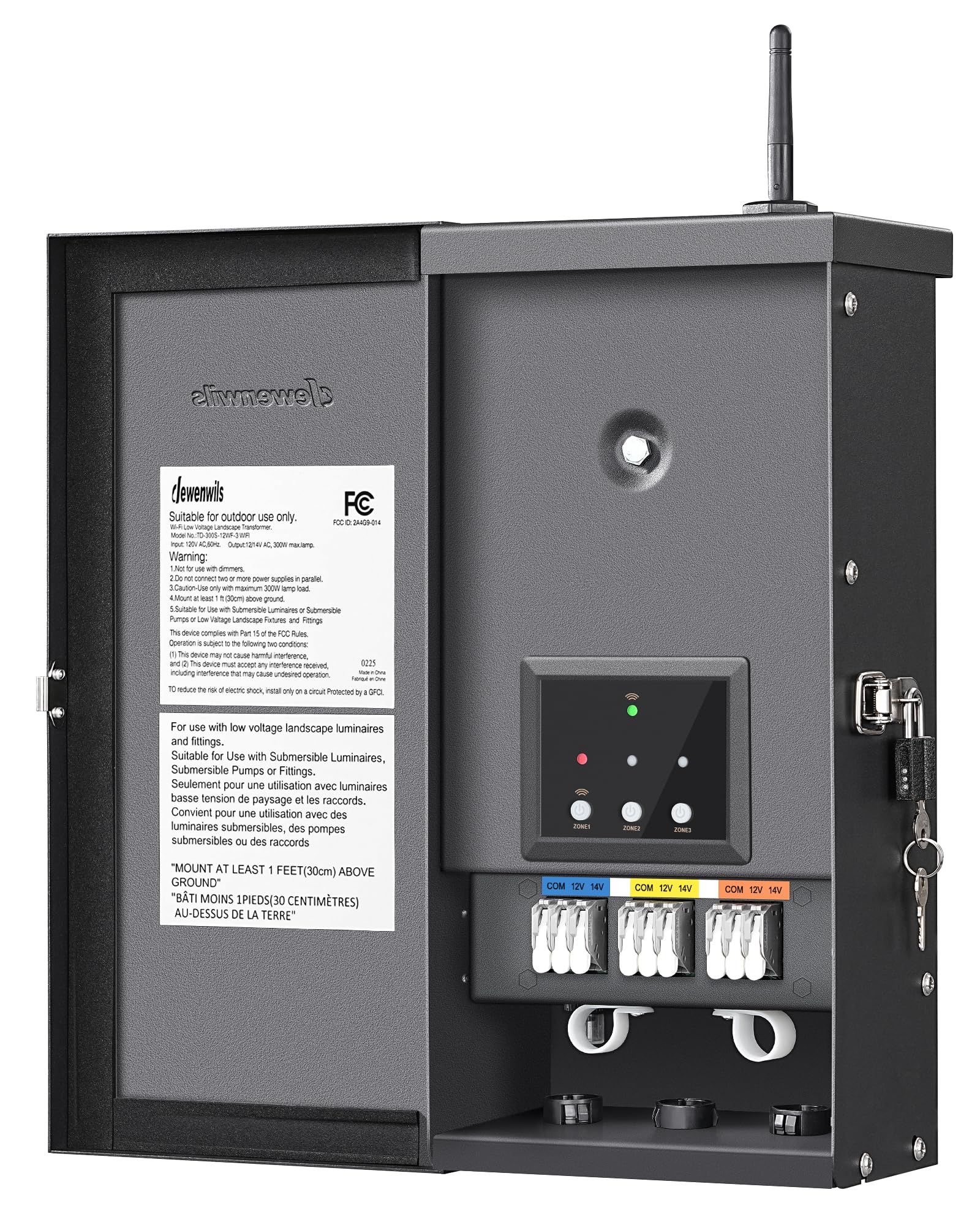 DEWENWILS 300W transformer front view showing outdoor lighting power