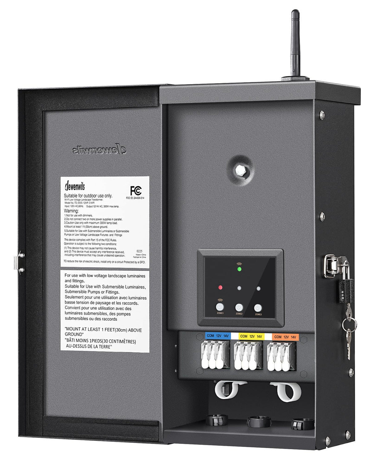 DEWENWILS 300W transformer front view showing outdoor lighting power