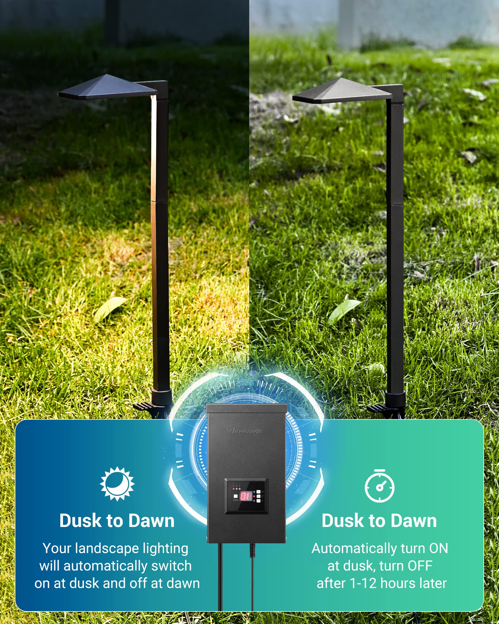 DEWENWILS 300W transformer three-zones allow independent landscape zones lighting