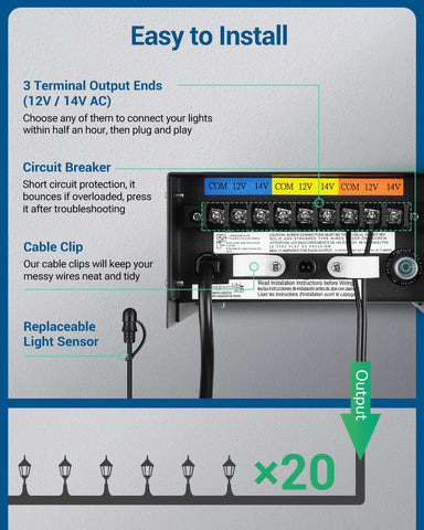DEWENWILS 300W transformer weatherproof metal housing protects against rain and dust