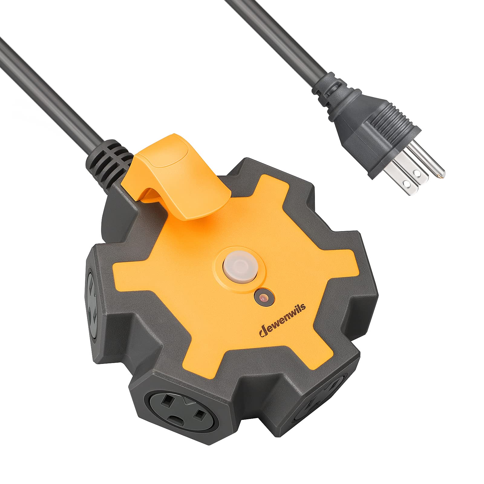 DEWENWILS 5-outlet power strip circle layout ideal for bulky adapters.