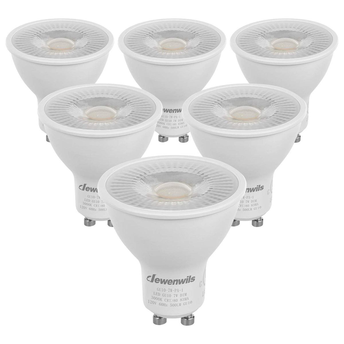 DEWENWILS 6-pack GU10 dimmable bulb with smooth dimming for versatile mood lighting.