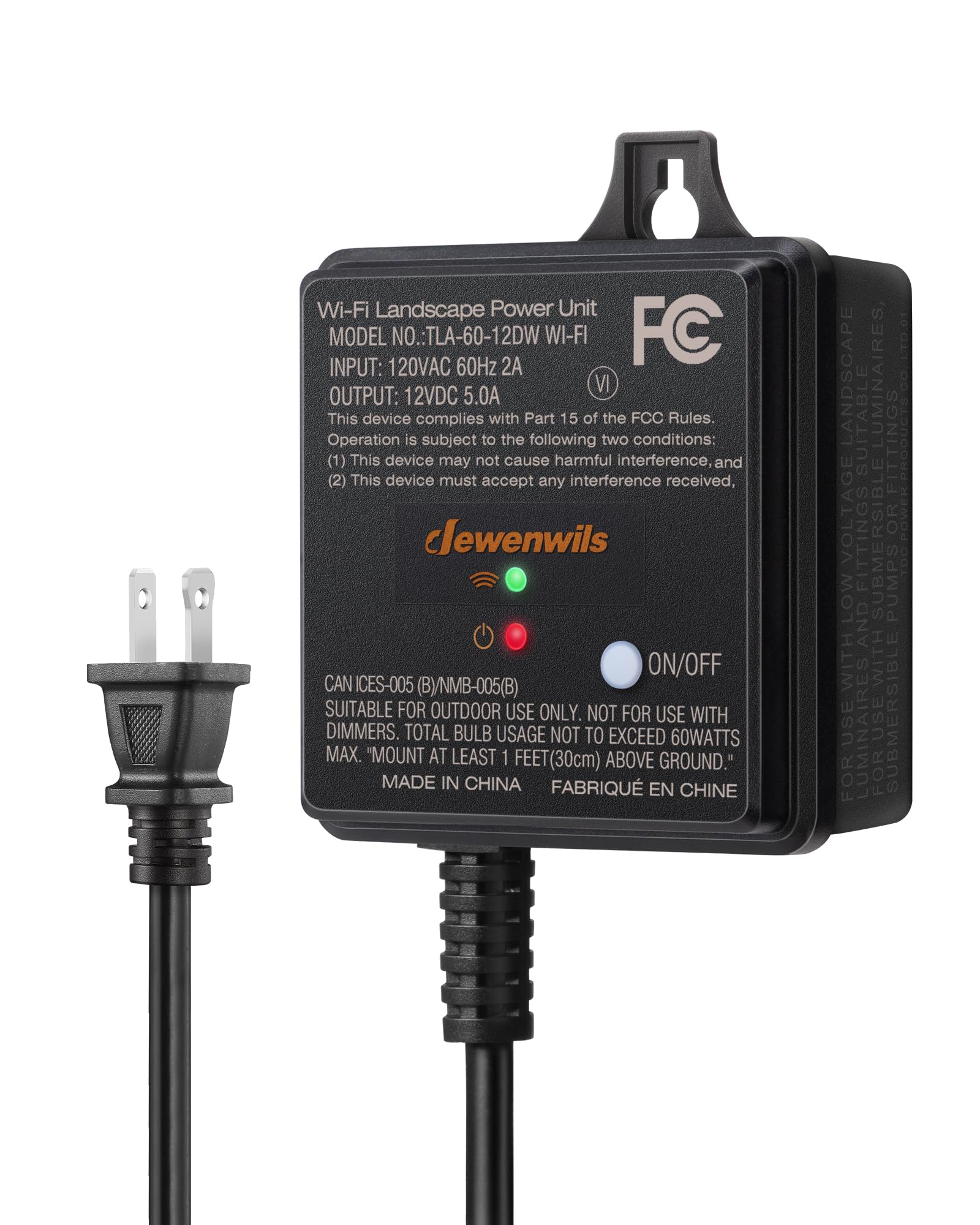 DEWENWILS 60W outdoor transformer mounted on a wall for reliable landscape lighting.