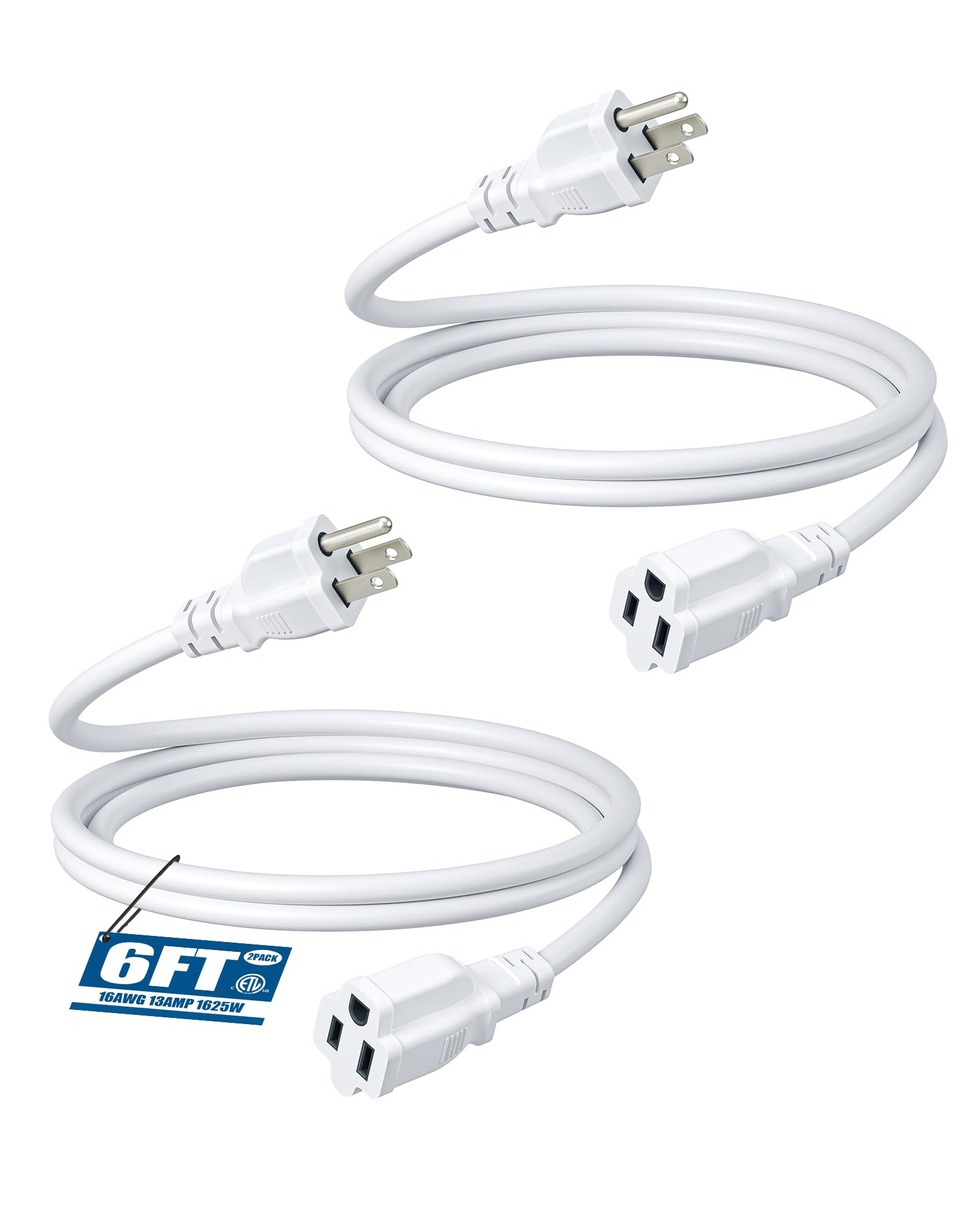 DEWENWILS 6ft Extension Cord 16 AWG SJTW Weatherproof 3-Prong Grounded ...