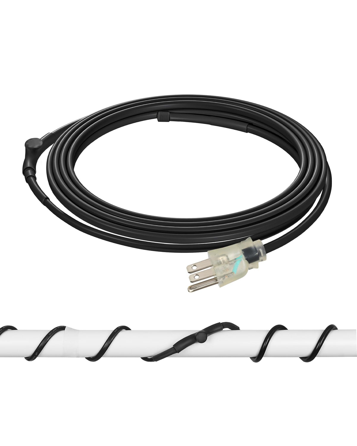 DEWENWILS 6ft self-regulating heat cable on a metal pipe provides reliable freeze protection.