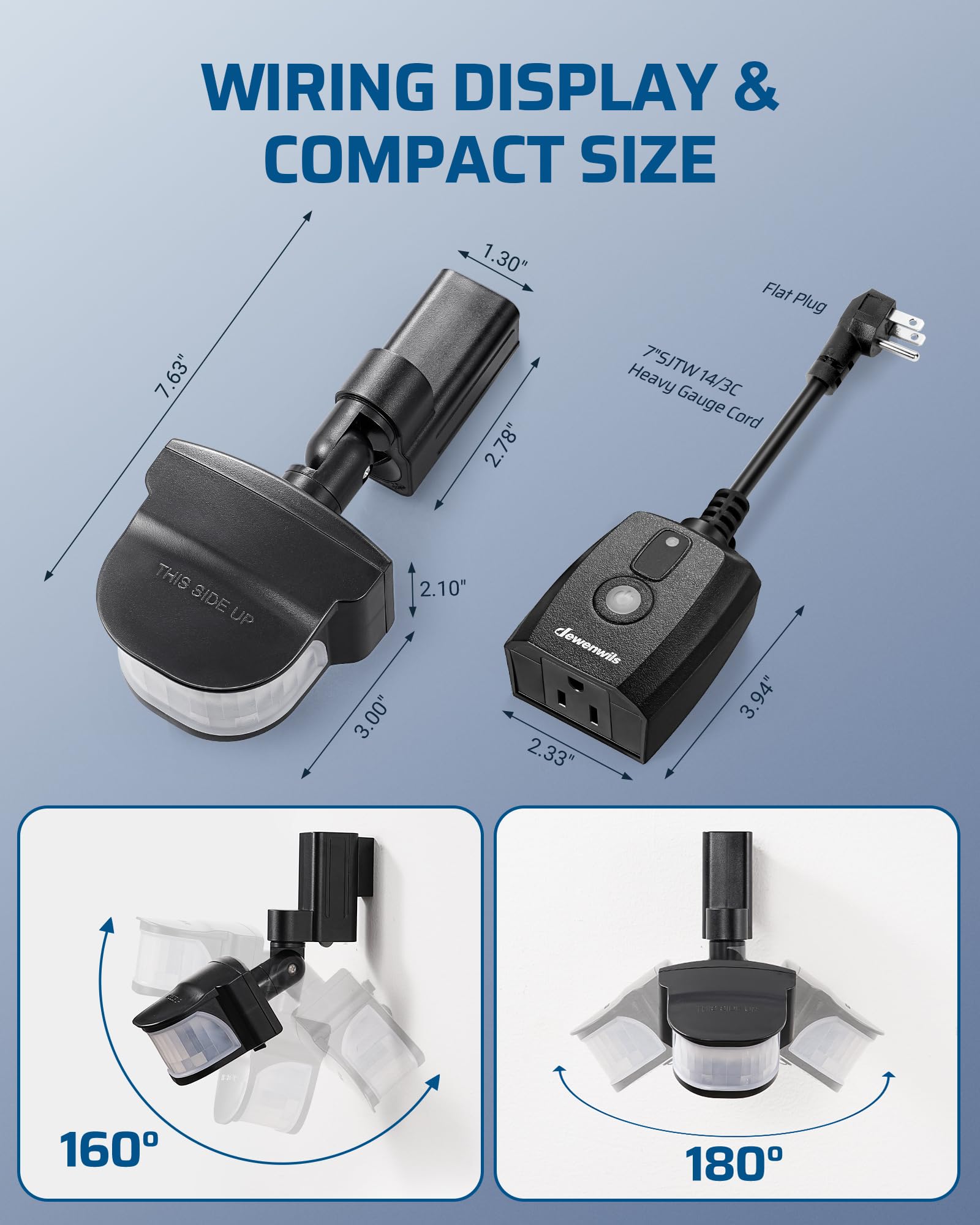 DEWENWILS adjustable sensing angle offers flexible coverage options.