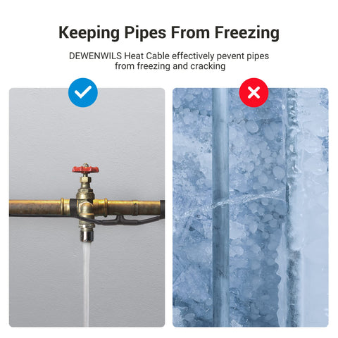 DEWENWILS automatic thermostat on a pipe heat cable monitors temperature for smarter heating.