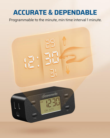 DEWENWILS backup-battery timer preserves programs during outages for quiet operation