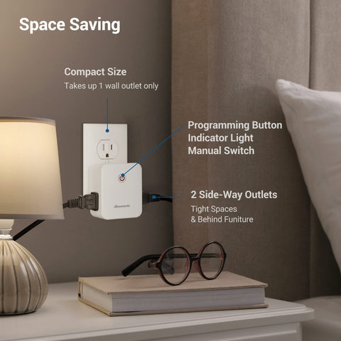 DEWENWILS compact dual-outlet design fits behind furniture and keeps outlets accessible