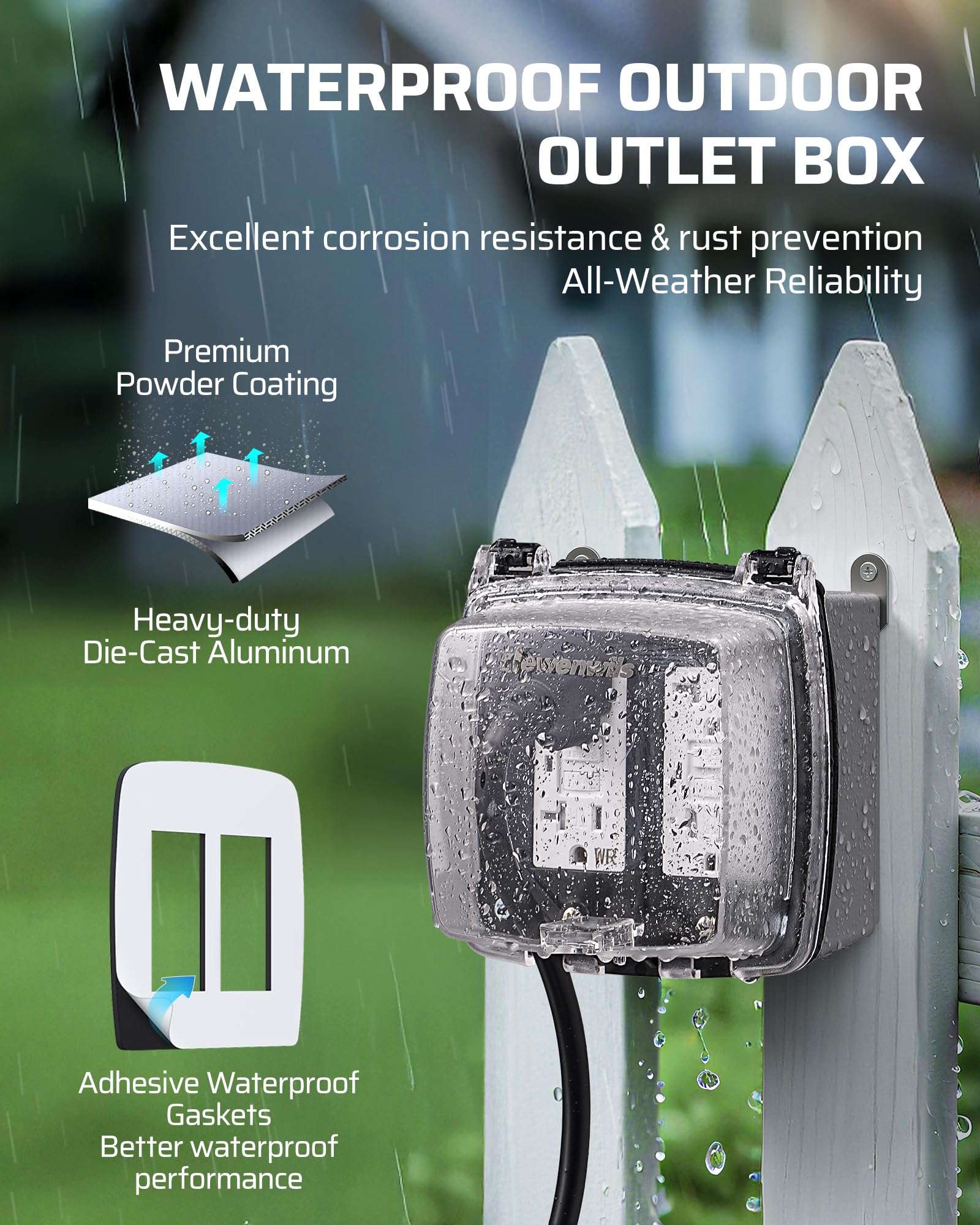 DEWENWILS die-cast aluminum junction box demonstrating rugged outdoor enclosure