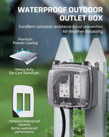 DEWENWILS die-cast aluminum junction box demonstrating rugged outdoor enclosure
