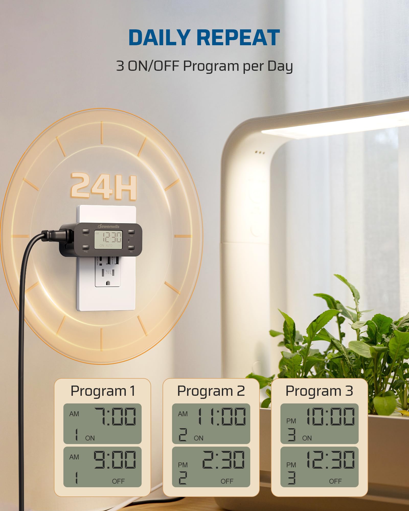 DEWENWILS digital timer outlet with large display helps manage daily routines