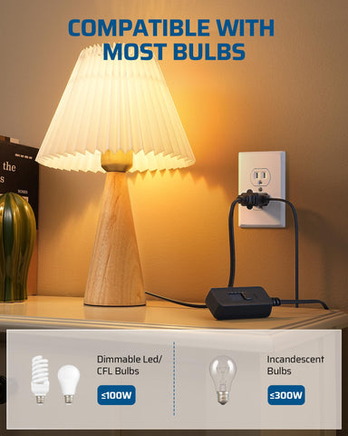 DEWENWILS dimmable LED/CFL compatibility highlighting energy efficiency and bulb variety