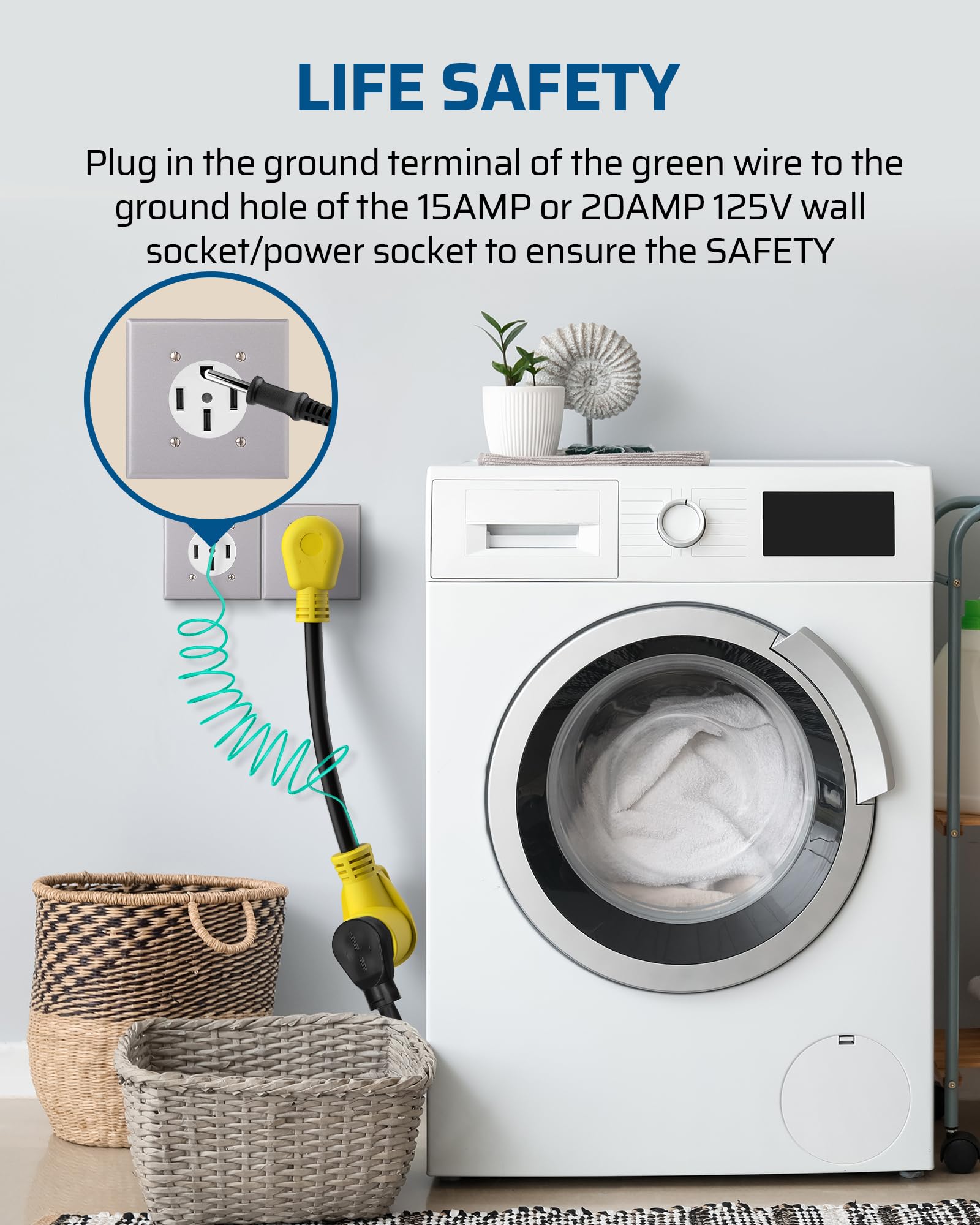 DEWENWILS compact adapter fits in small laundry areas.