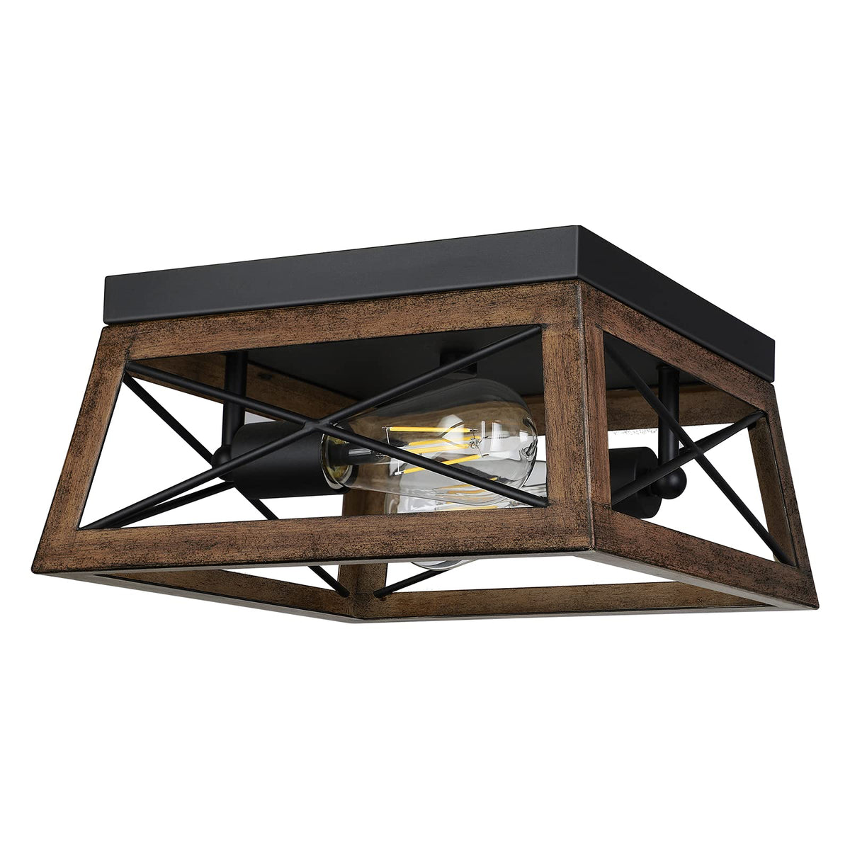 DEWENWILS farmhouse flush mount with wood grain finish for rustic kitchen ambience