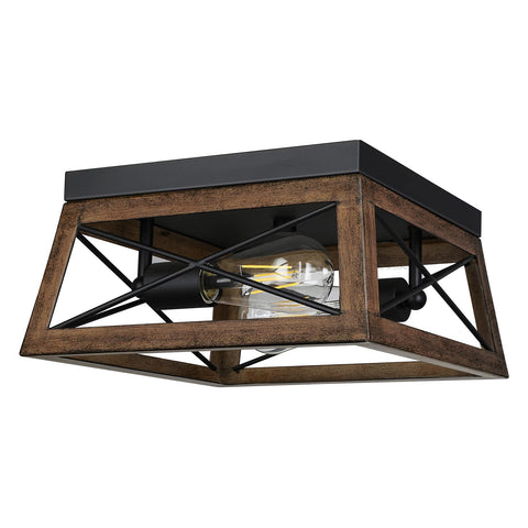 DEWENWILS farmhouse flush mount with wood grain finish for rustic kitchen ambience
