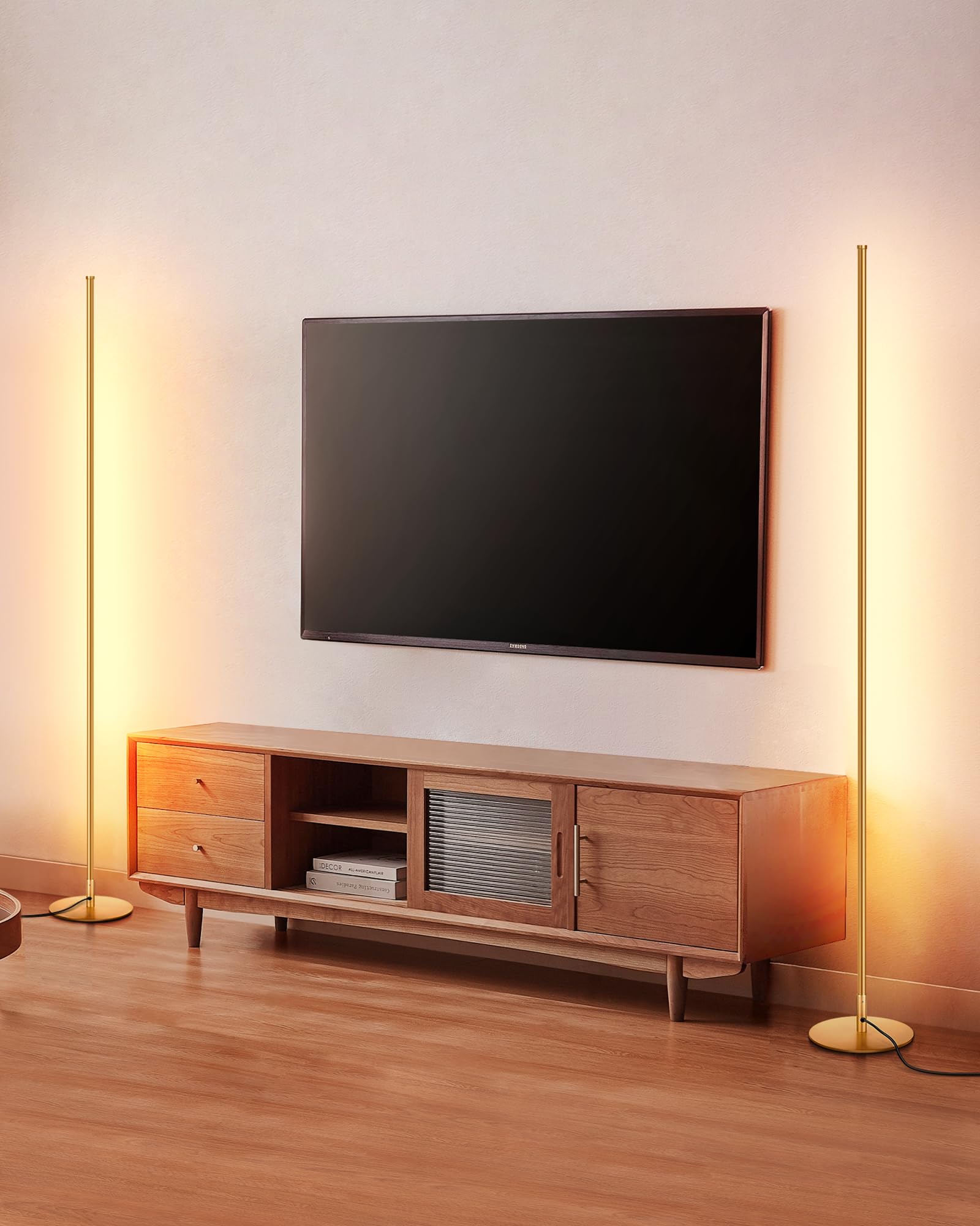 DEWENWILS floor lamp 2-pack in gold, ideal corner lighting for living rooms.