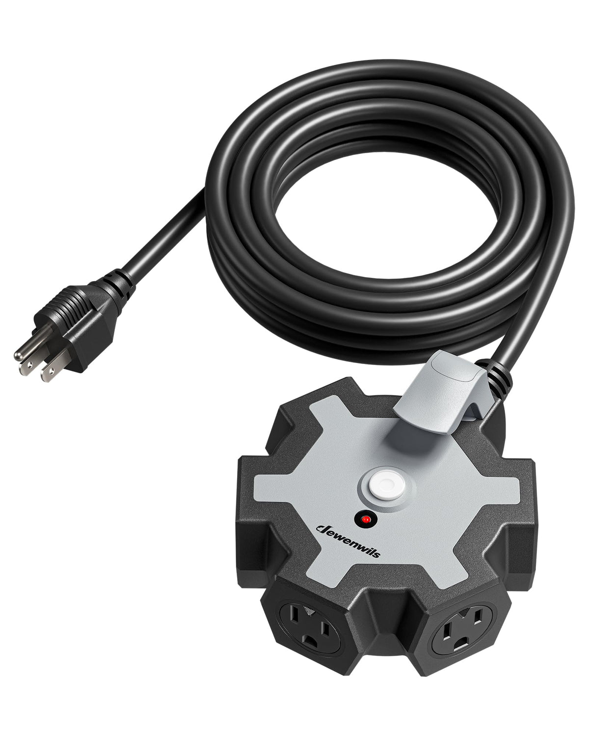 DEWENWILS industrial power strip with five outlets in a circular layout for bulky plugs