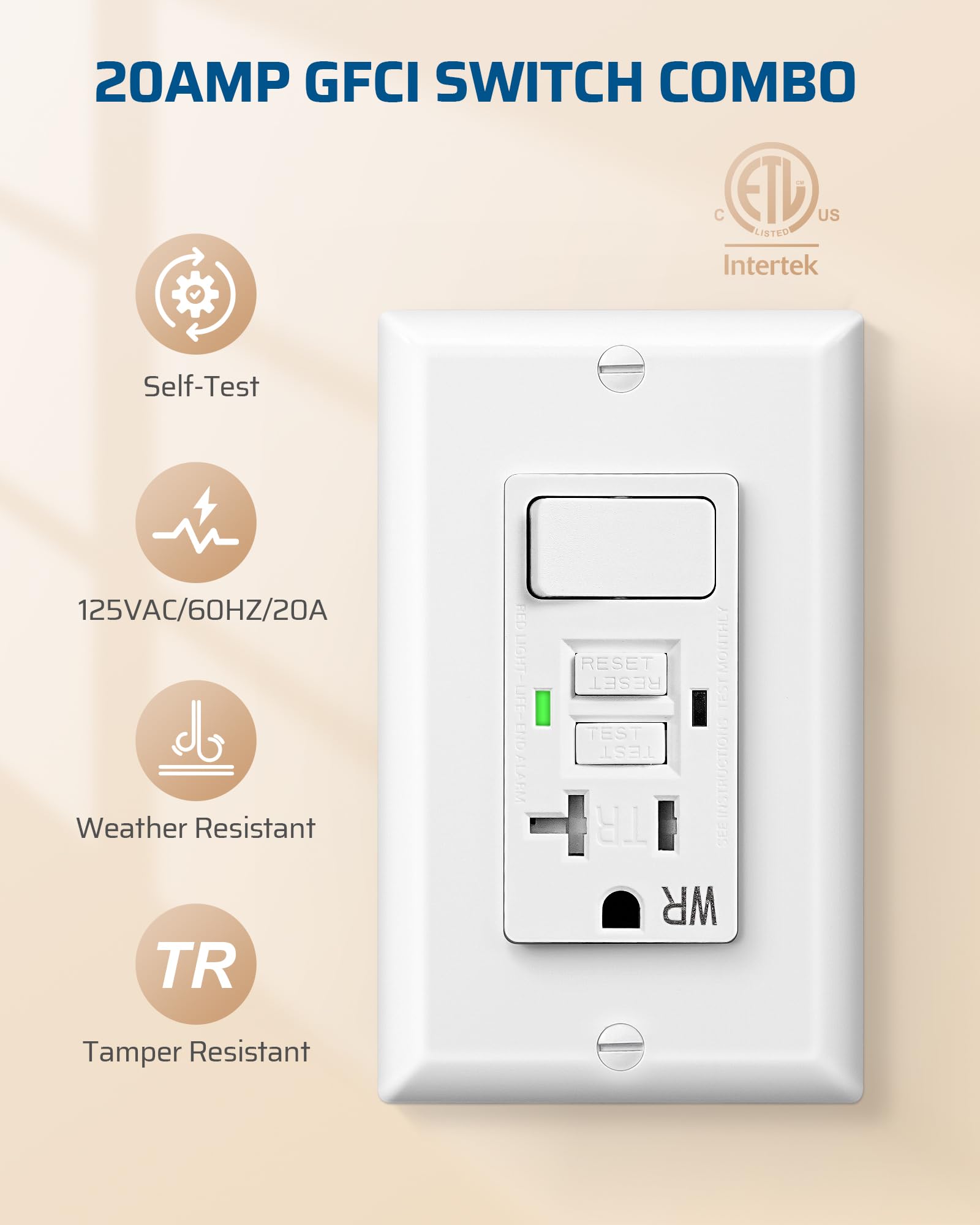 Integrated switch panel from DEWENWILS saves wall space with a sleek white finish.