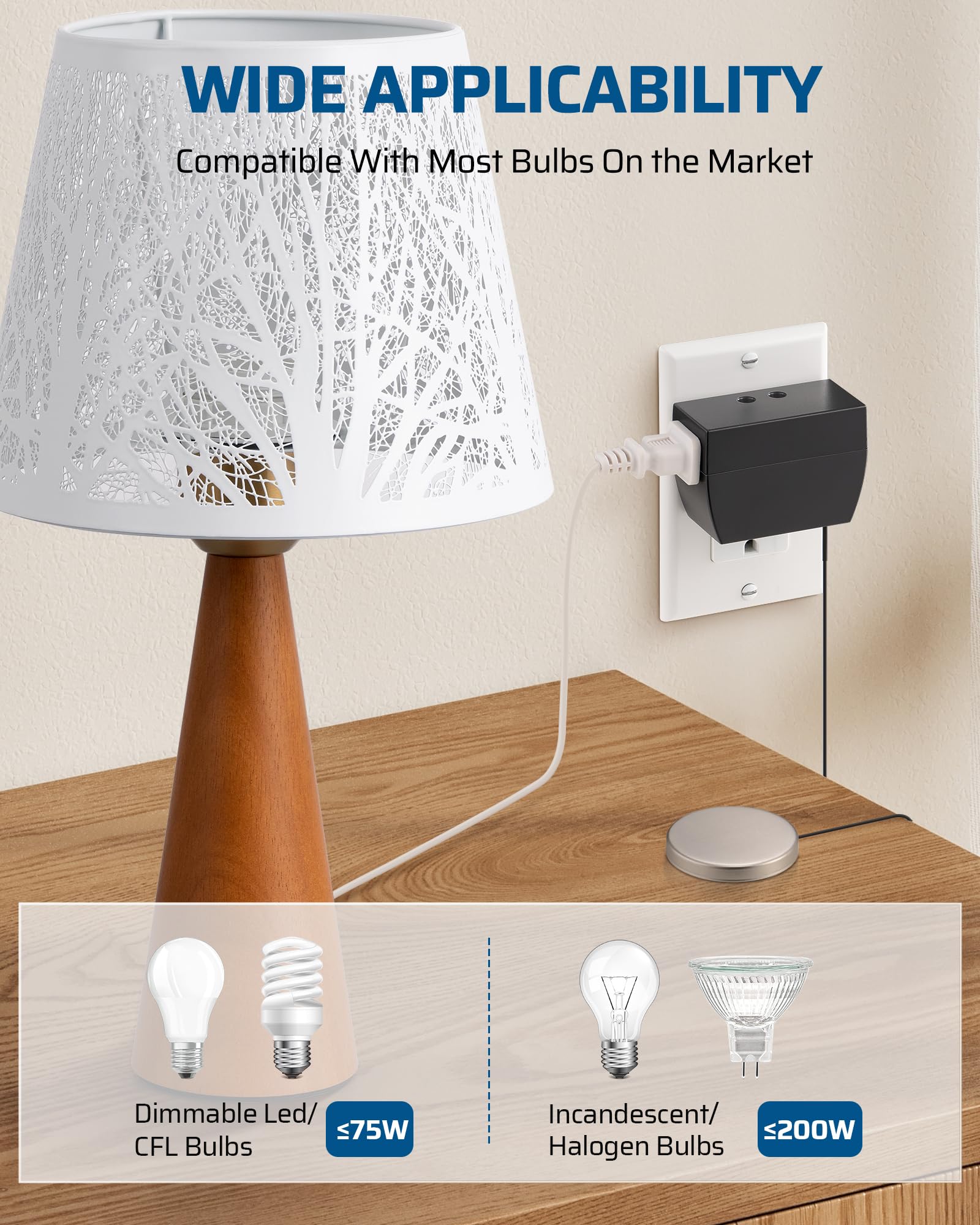 DEWENWILS lamp dimmer control captures quick brightness adjustments from dim to bright.