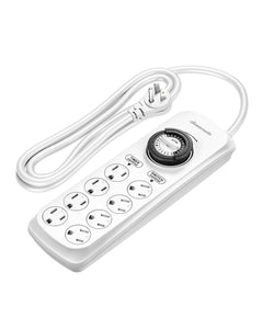 DEWENWILS timer power strip angled view showing compact design for discreet placement