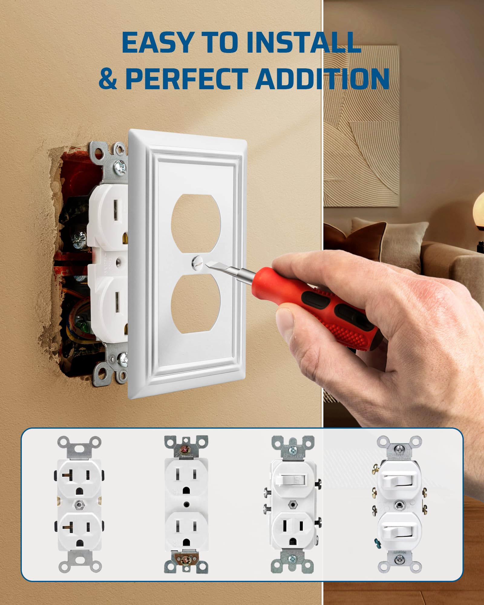 DEWENWILS metal wall plate close-up shows durable mounting holes.